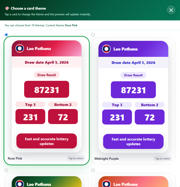 Card theme list example