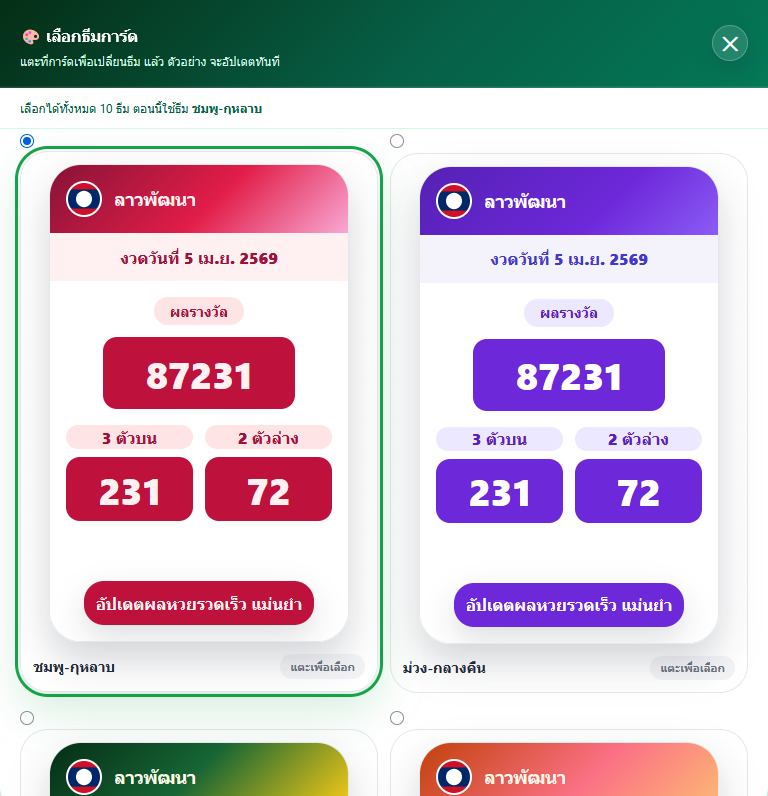 ตัวอย่างรายการธีมการ์ด